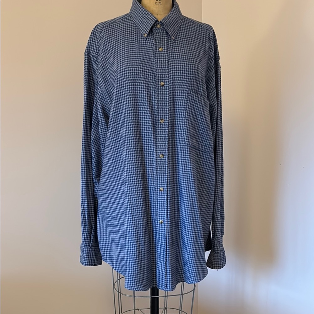 Men's Blue Houndstooth Flannel Shirt
